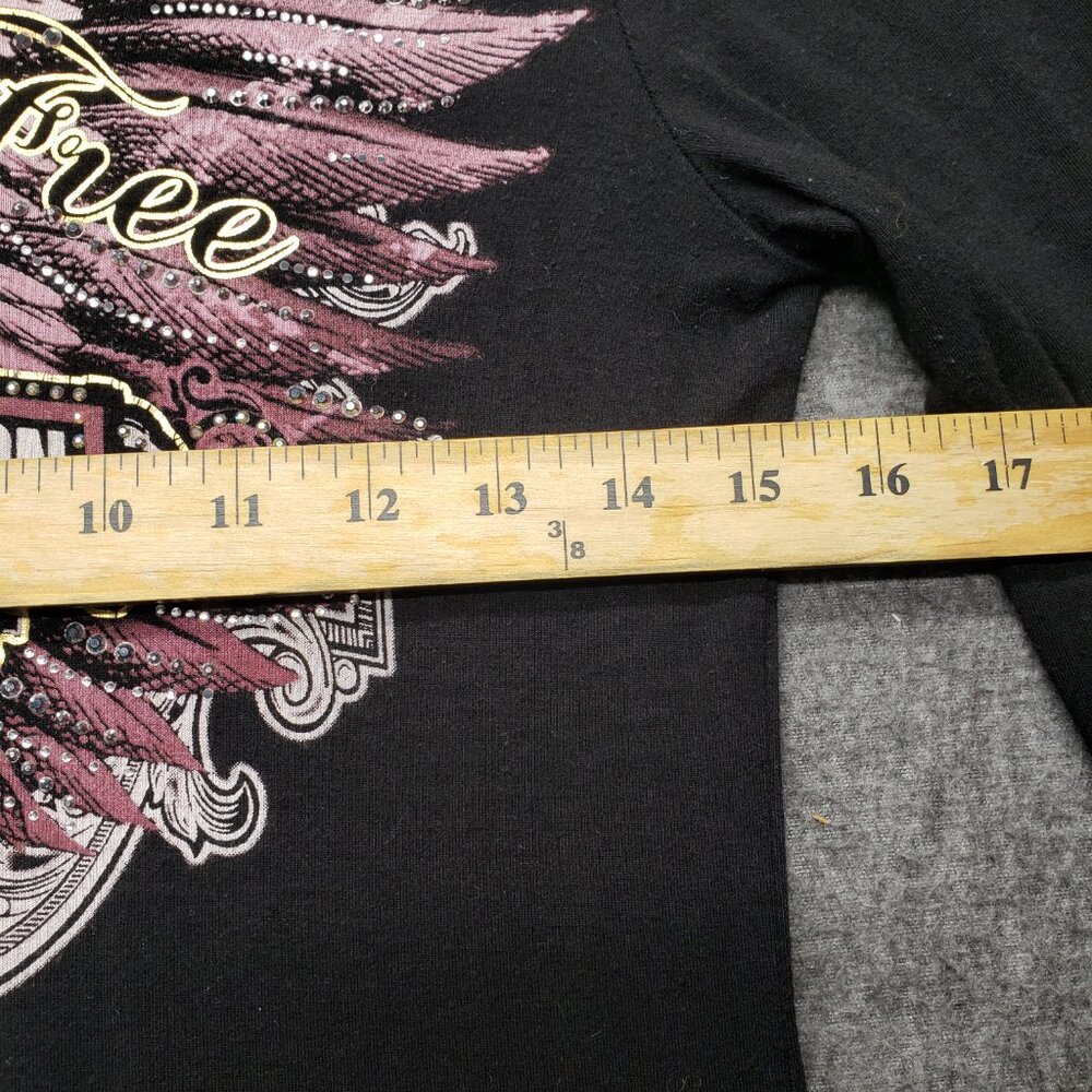 Harley-Davidson Women’s “Live Free” Black Crystal Embellished Top Size Small - Picture 5 of 8